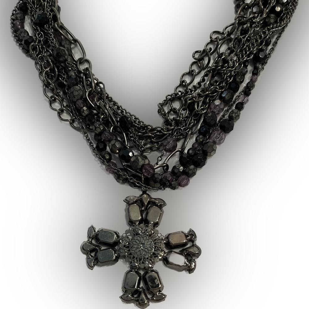Stunning, dark blue black and purple, multi strand cross neck… - Picture 7 of 17